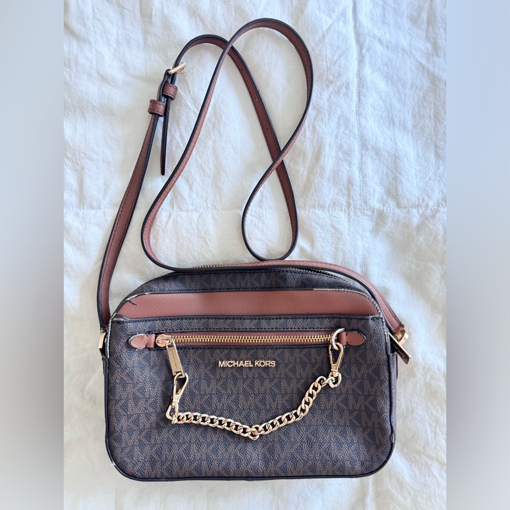Michael Kors Tan and Brown Crossbody Bag